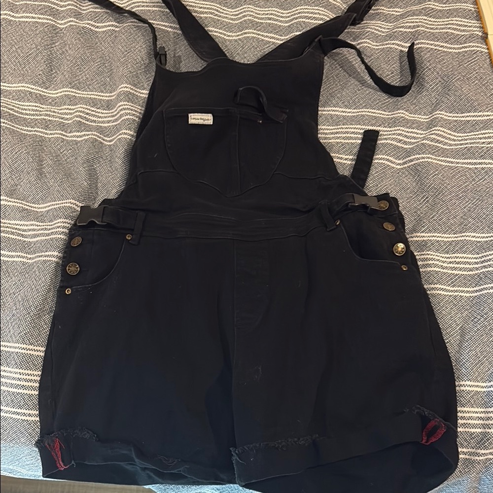 Black Denim Overalls with Pocket Detail